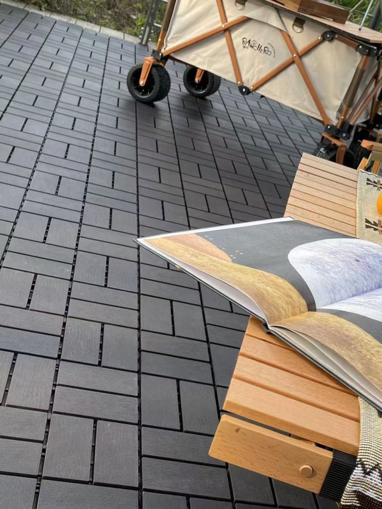 Plastic Interlocking Deck Tiles,44 Pack Patio Deck Tiles,12"x12" Square Waterproof Outdoor All Weather Use, Outdoor and Indoor Patio Decking Tiles for Poolside Balcony Backyard, DARK Grey