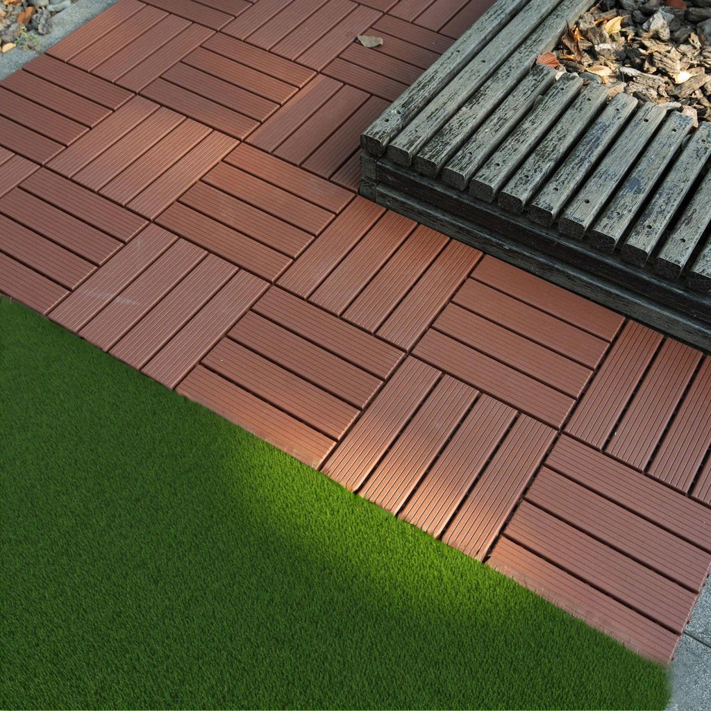 Plastic Interlocking Deck Tiles,44 Pack Patio Deck Tiles,12"x12" Square Waterproof Outdoor All Weather Use, Outdoor and Indoor Patio Decking Tiles for Poolside Balcony Backyard, red Brown