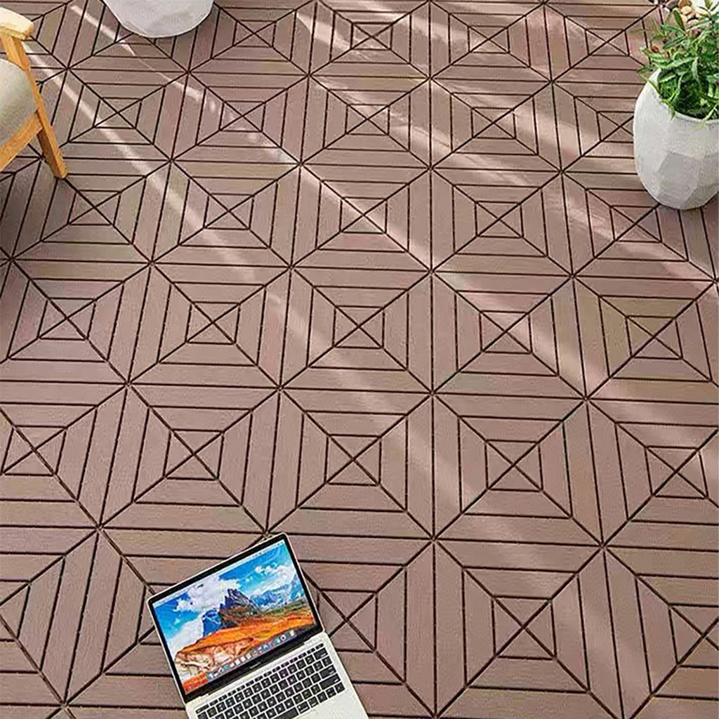 Plastic Interlocking Deck Tiles,44 Pack Patio Deck Tiles,12"x12" Square Waterproof Outdoor All Weather Use, Outdoor and Indoor Patio Decking Tiles for Poolside Balcony Backyard, red Brown