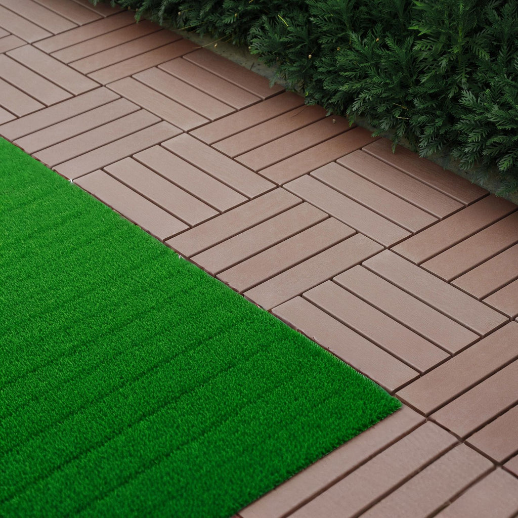 Plastic Interlocking Deck Tiles,44 Pack Patio Deck Tiles,12"x12" Square Waterproof Outdoor All Weather Use, Outdoor and Indoor Patio Decking Tiles for Poolside Balcony Backyard,Brown
