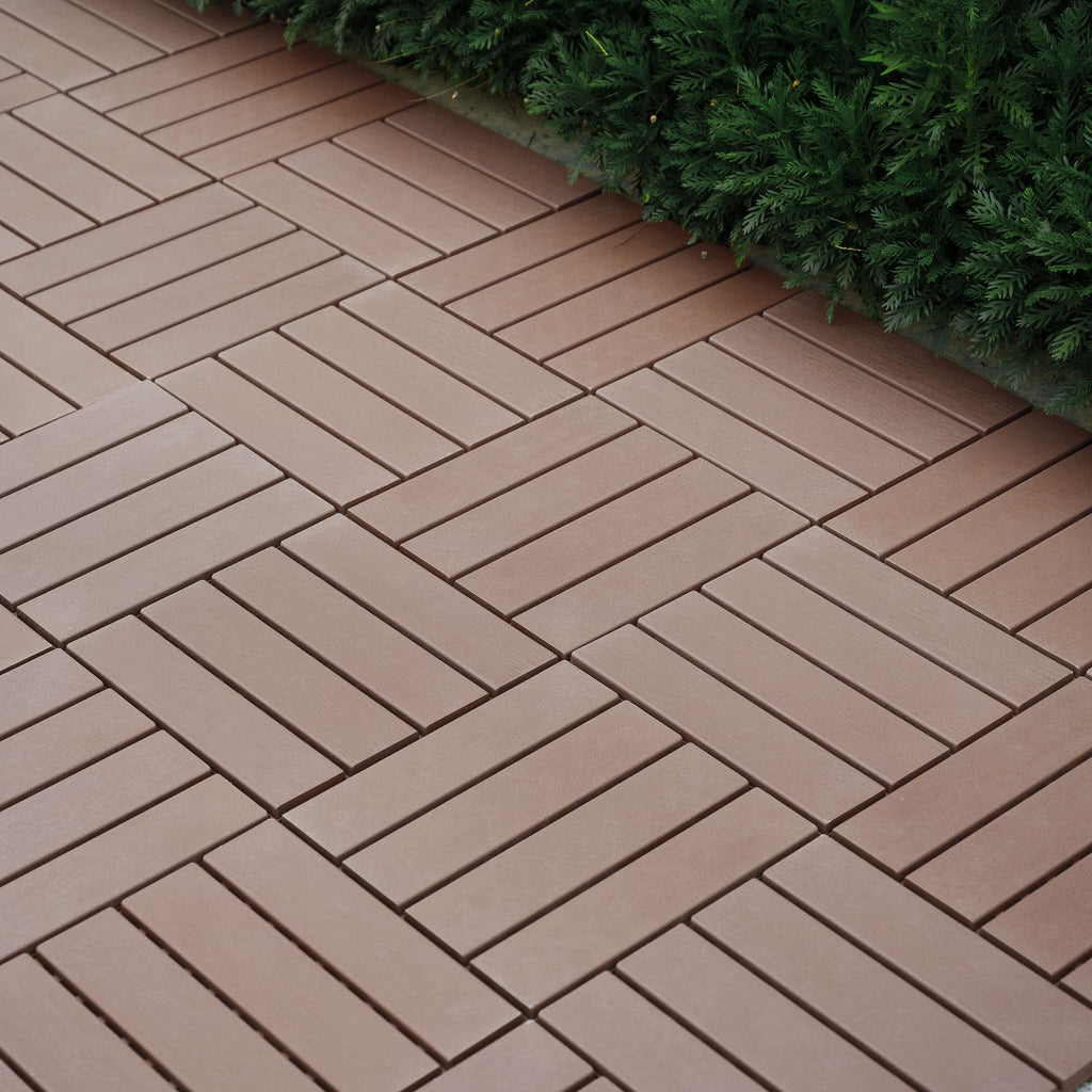 Plastic Interlocking Deck Tiles,44 Pack Patio Deck Tiles,12"x12" Square Waterproof Outdoor All Weather Use, Patio Decking Tiles for Poolside Balcony Backyard, Brown