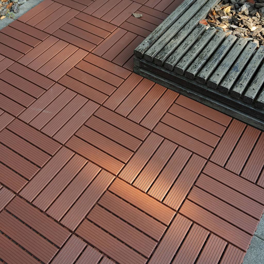 Plastic Interlocking Deck Tiles,44 Pack Patio Deck Tiles,12"x12" Square Waterproof Outdoor All Weather Use, Patio Decking Tiles for Poolside Balcony Backyard, Brown