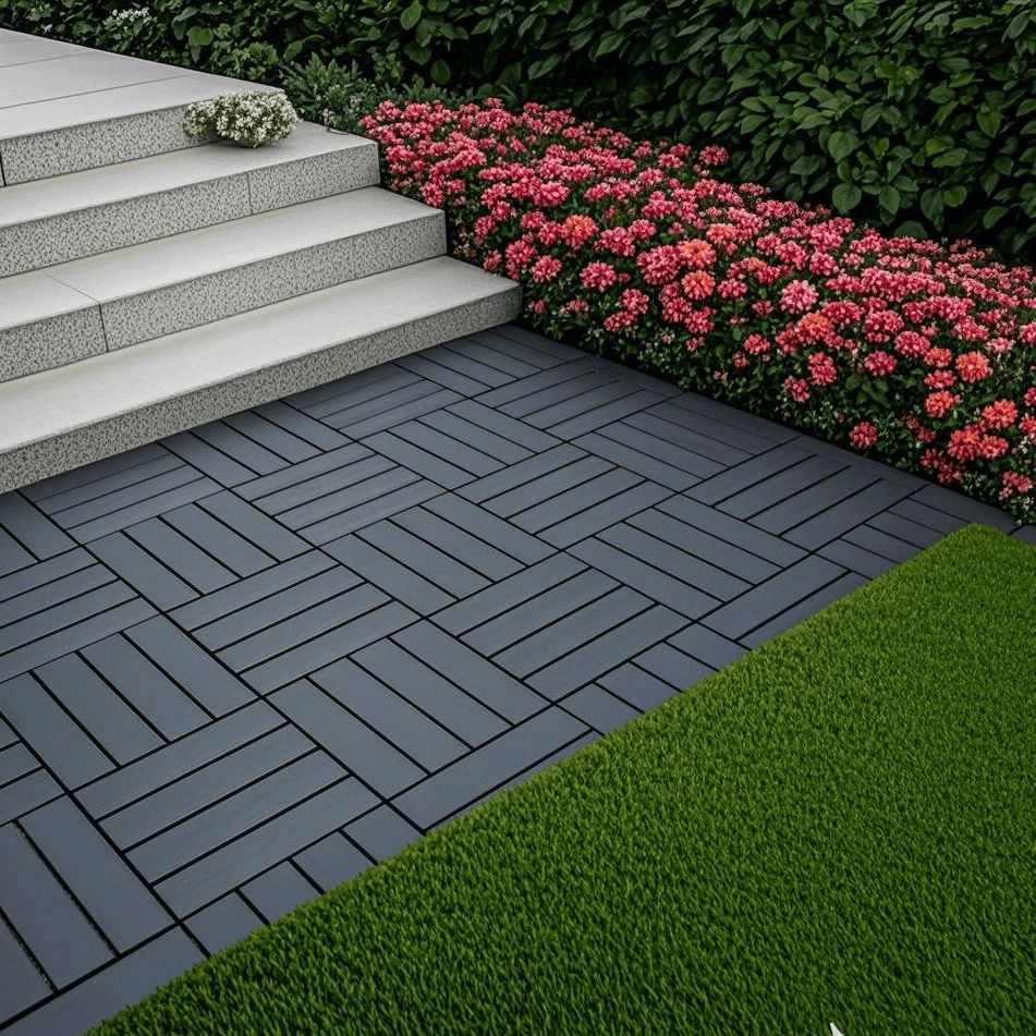 Plastic Interlocking Deck Tiles,44 Pack Patio Deck Tiles,12"x12" Square Waterproof Outdoor All Weather Use, Patio Decking Tiles for Poolside Balcony Backyard,DARK Grey