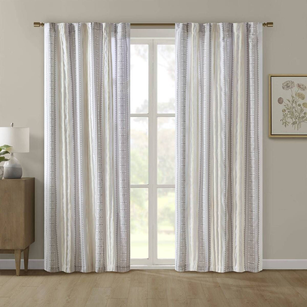 Poly Printed Curtain Panel with Tufted Stripe and Lining