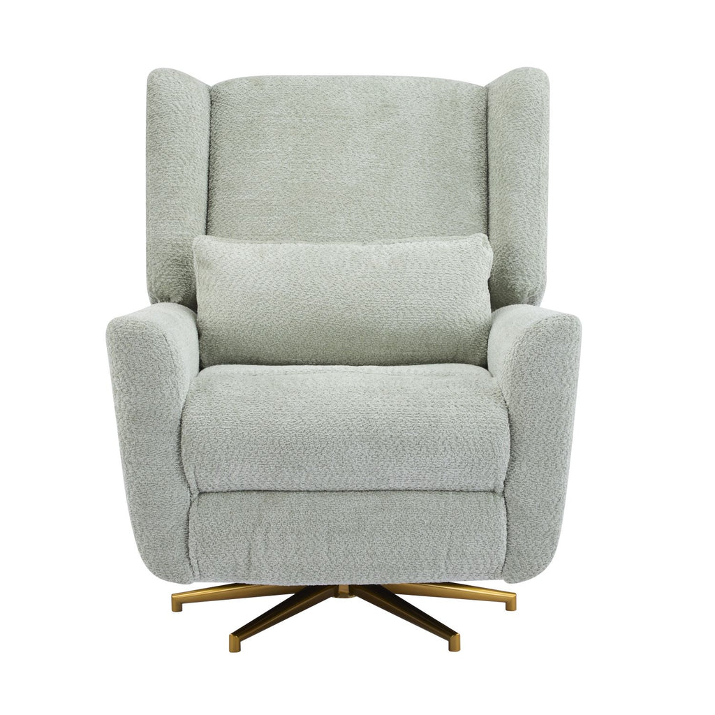 Power Recliner Chair Swivel,Boucle Upholstered 360° Swivel Recliner with gold 5 star base-light green