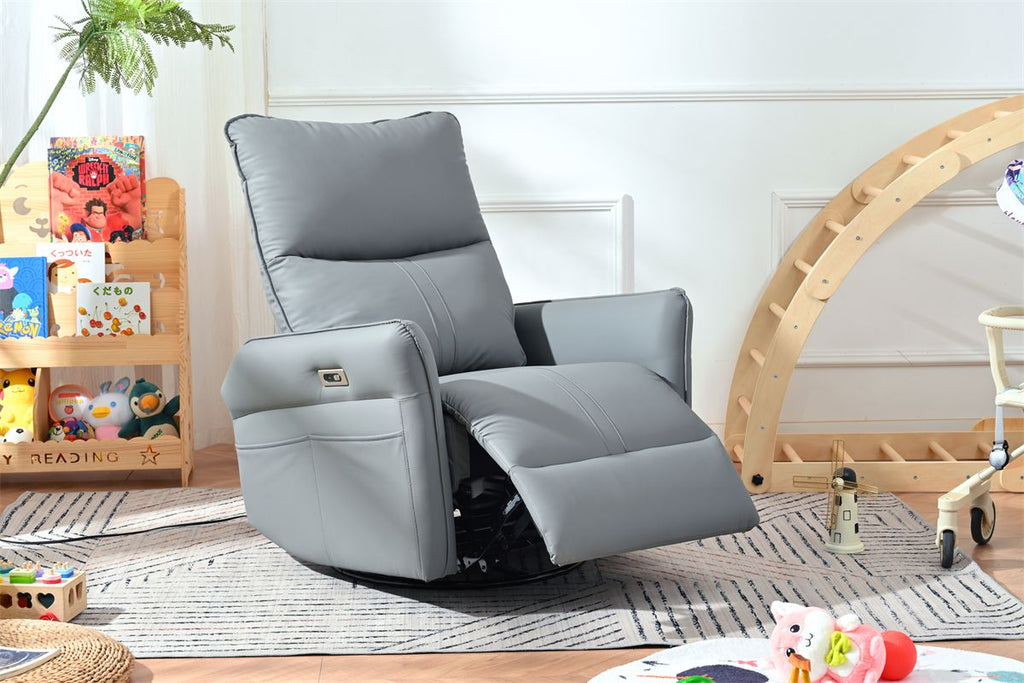 Power Swivel Rocker Recliner Chair for Adults, 270° Swivel Rocking Recliner Chair,Electric Small Recliners for Small Spaces, Single Sofa Recliner for Living Room, Bedroom,RV (Blue-gray)