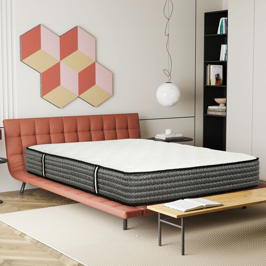Premium 12 in. Full Size Pocket Coil Hybrid Mattress, Plush Gel Memory Foam Mattress, White/Gray