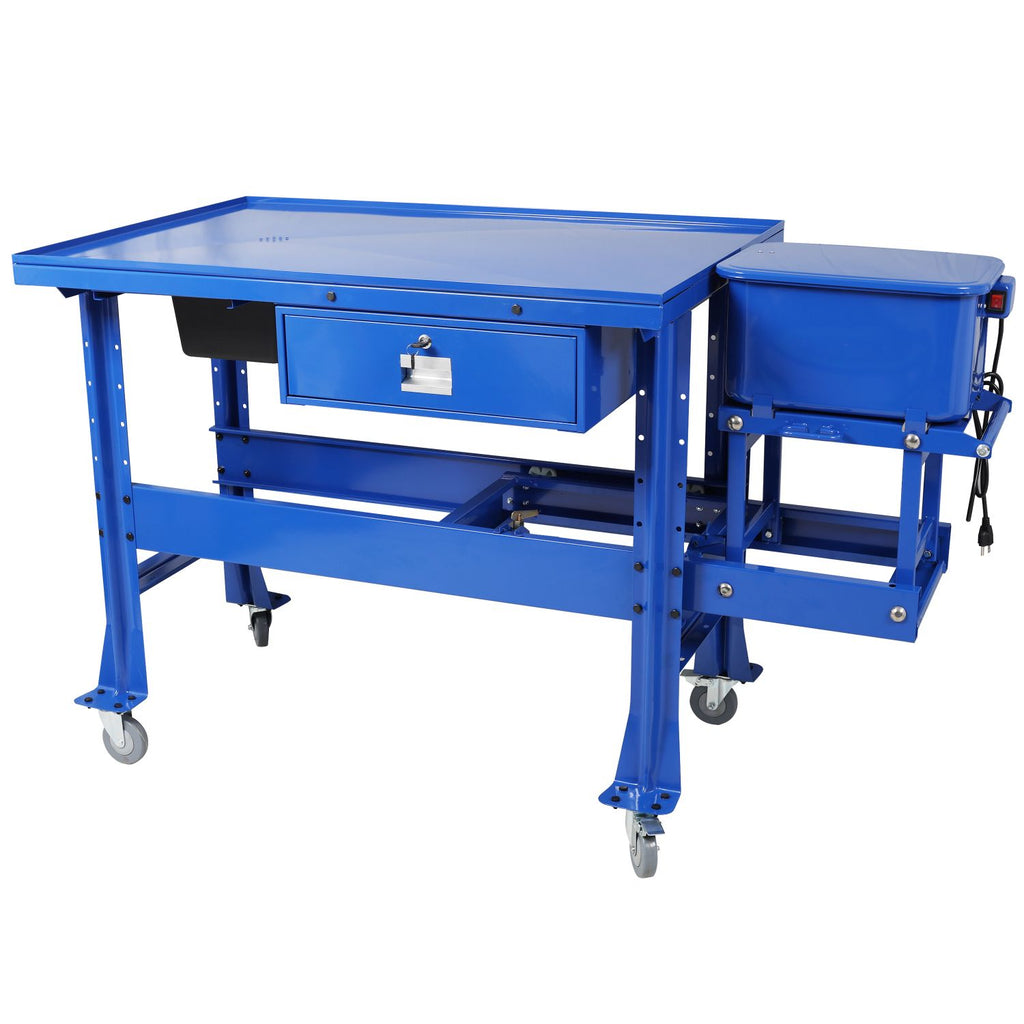 Premium Tear Down Table and 3.5Gallon Part Washer,Mobile Parts Washer,Cabinet parts washer with 110v pump,With Drawer And Drain Tray ,Blue Color