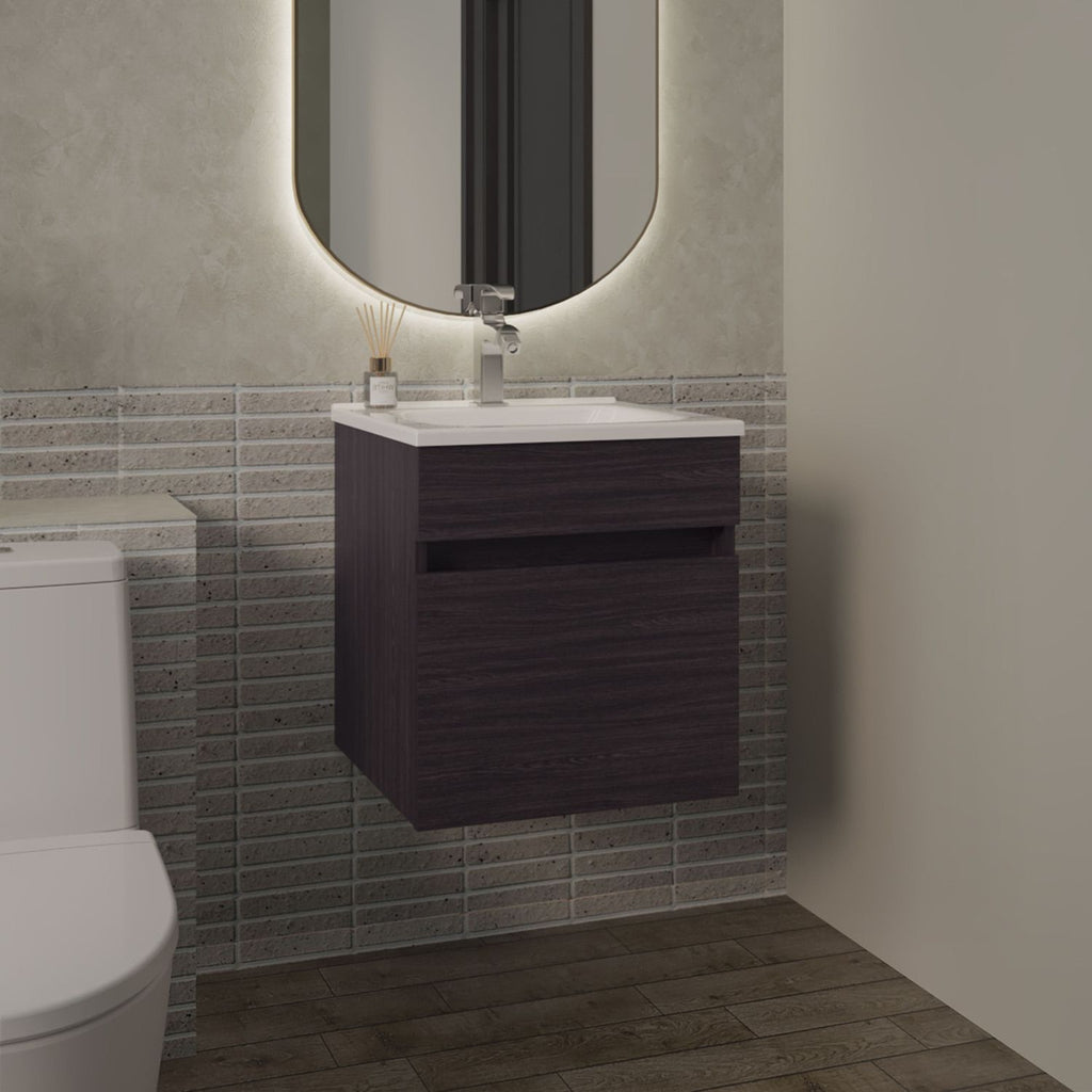 Primavera 18" Wide Floating Bathroom Vanity, With One Cabinet And Two Shelves, Black