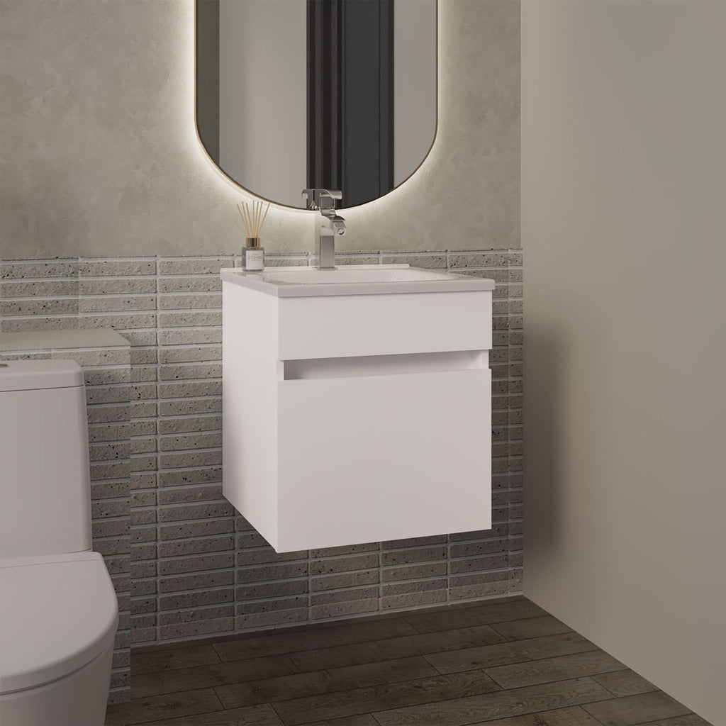 Primavera 18" Wide Floating Bathroom Vanity, With One Cabinet And Two Shelves, White