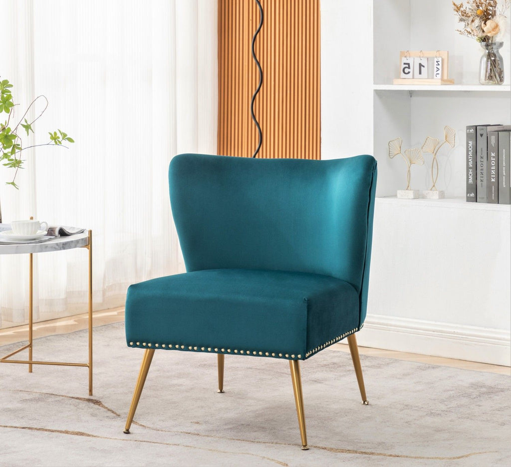 Printed Cloth Accent Chair, Armless Slipper Chair with Metal Legs, Modern Upholstered Side Chair for Living Room Bedroom Small Spaces