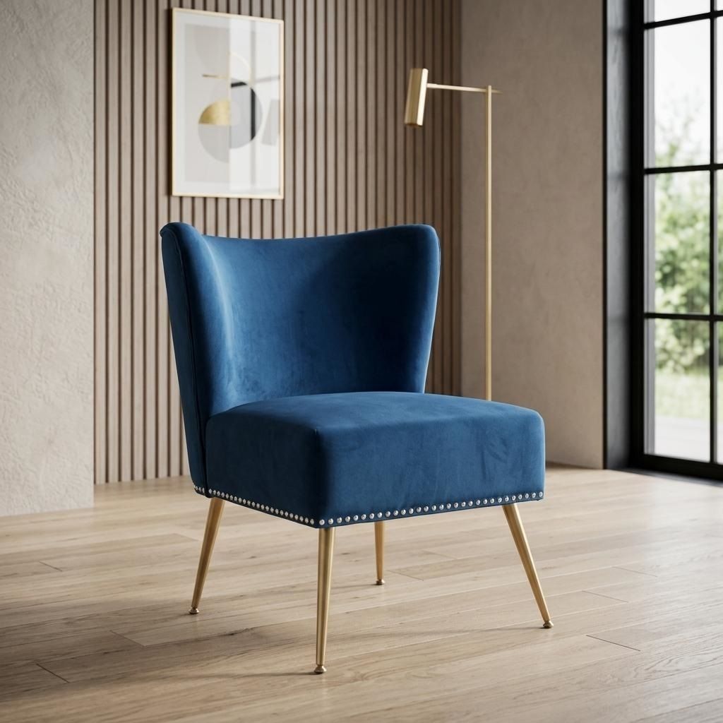 Printed Cloth Accent Chair, Armless Slipper Chair with Metal Legs, Modern Upholstered Side Chair for Living Room Bedroom Small Spaces