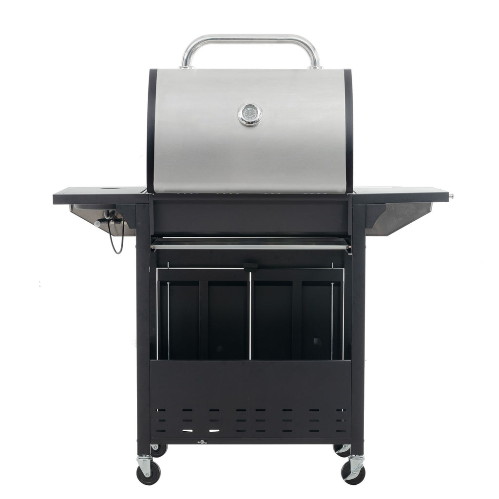Propane Grill 4 Burner Barbecue Grill Stainless Steel Gas Grill with Side Burner, 46,500 BTU Outdoor Cooking, Patio, Garden Barbecue Grill, Black and Silver