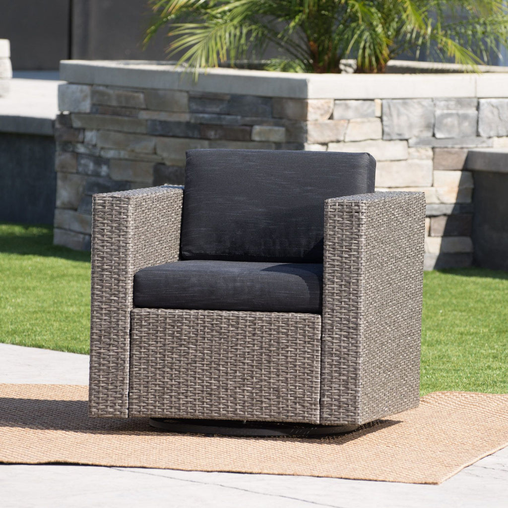 PUERTA MP1 Swivel Patio Chair with Cushions (Single, Mix Black / Dark Grey)