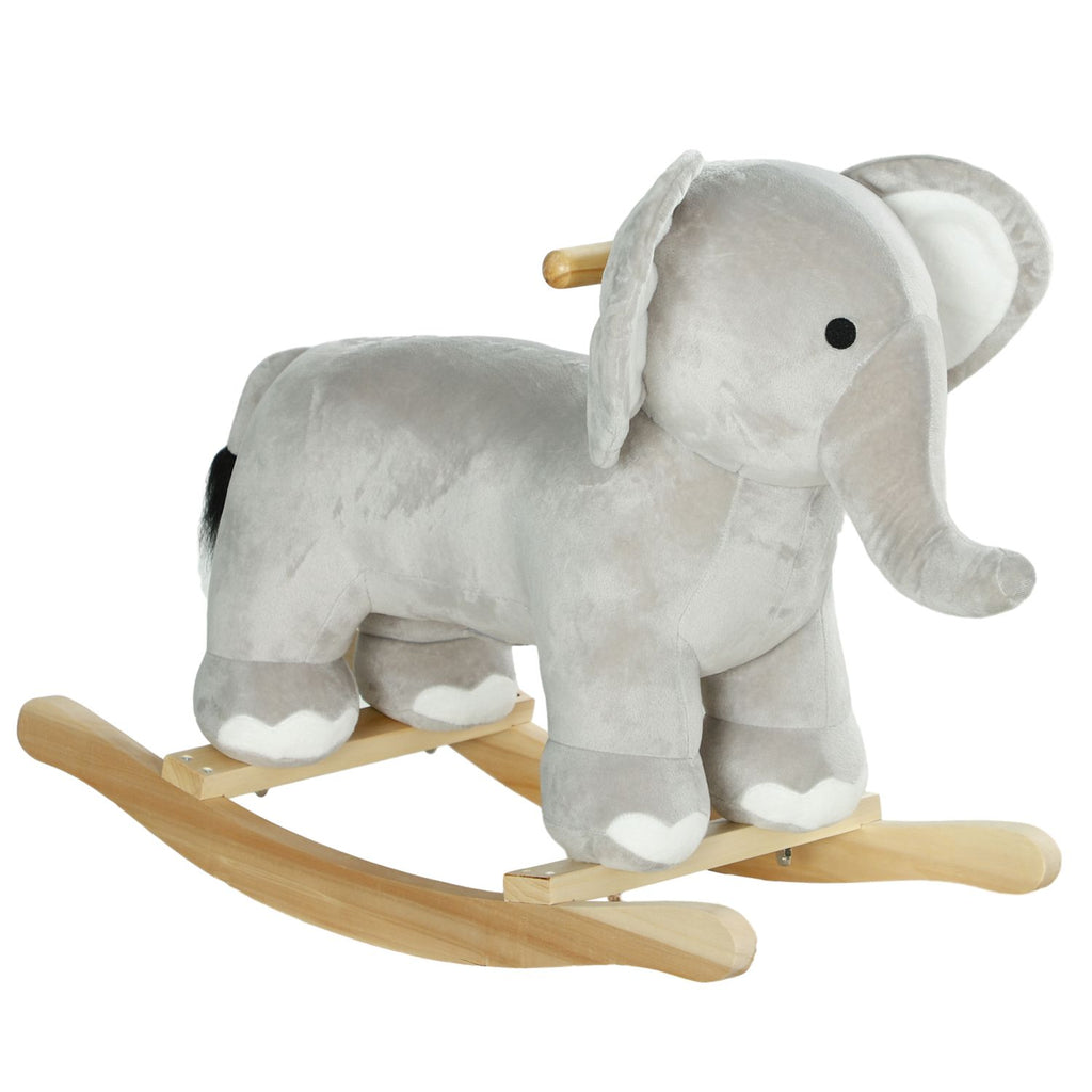 Qaba Rocking Horse, Kids Rocking Animal, Elephant Rocker with Realistic Sounds, Plush Ride on Toy for Years 2-4, Gray