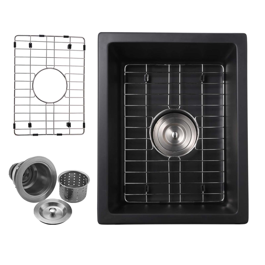 Quartz 13.77" L X 17.71" W Undermount Bar Sink With Basket Strainer
