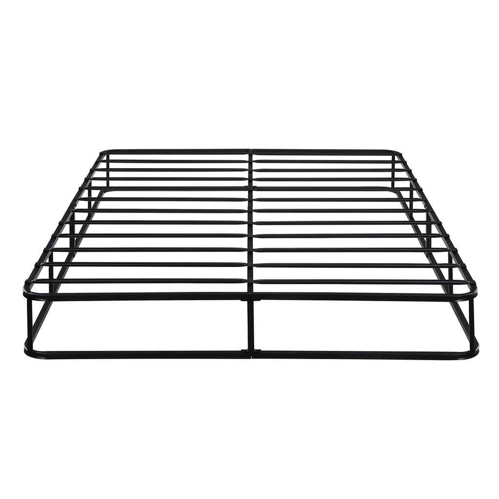 Queen Mattress Foundation 1pc Black Metal Frame with Textured Fabric Cover