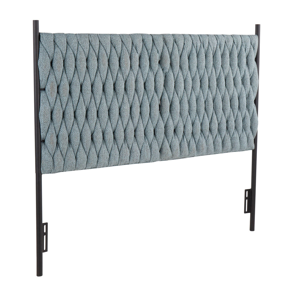 Queen Size Headboard in Black Metal and Blue Fabric