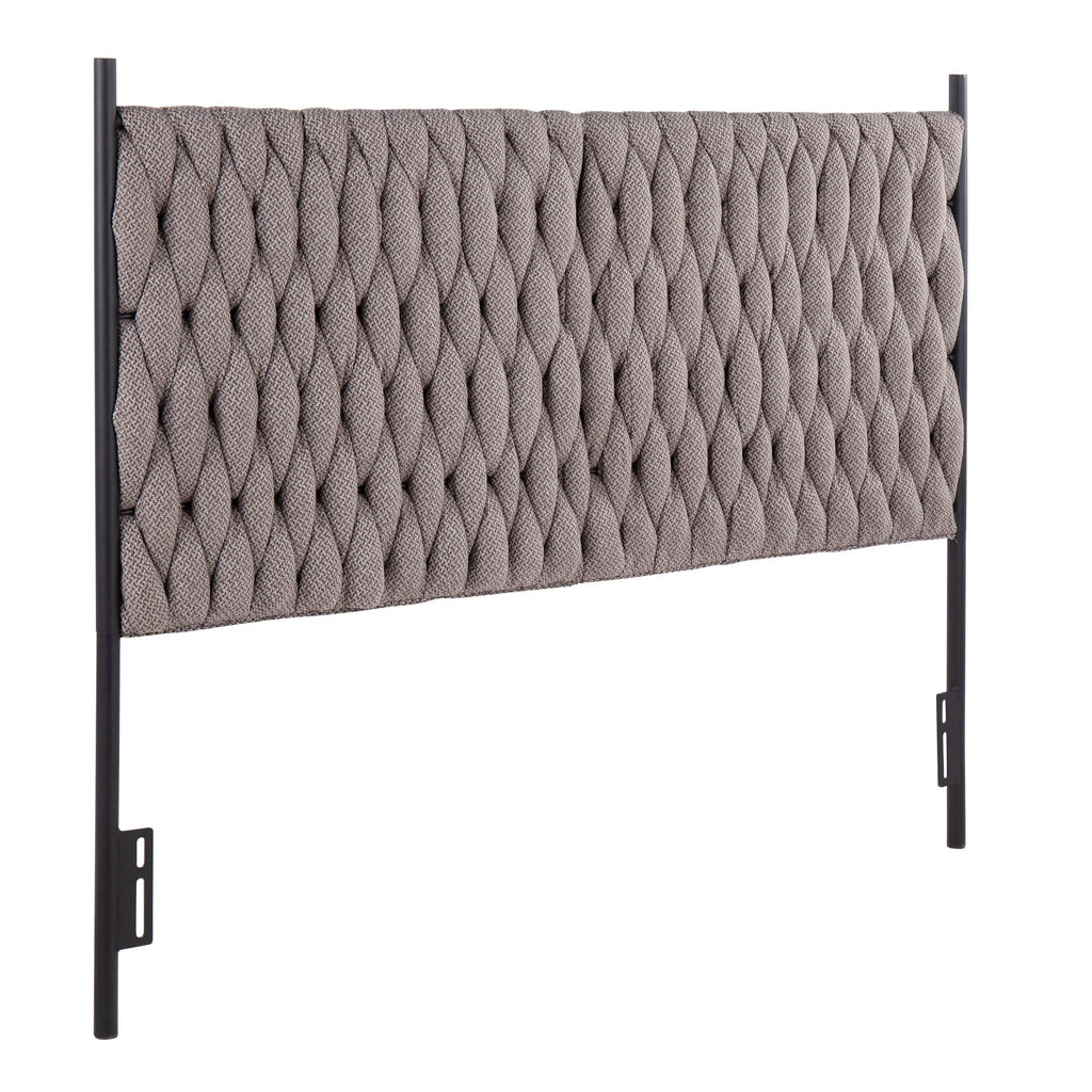 Queen Size Headboard in Black Metal and Grey Fabric