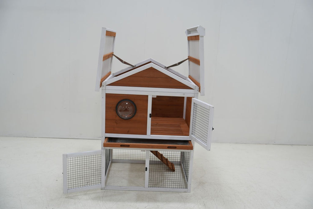 Rabbit Hutch Outdoor, Bunny Cage with Waterproof Roof, Removable Pull Out Tray, 2-tier Wooden Rabbit House for Small Animals, Rabbit Enclosure Suits for Guinea Pigs, Hamster,.Viewing Window Design