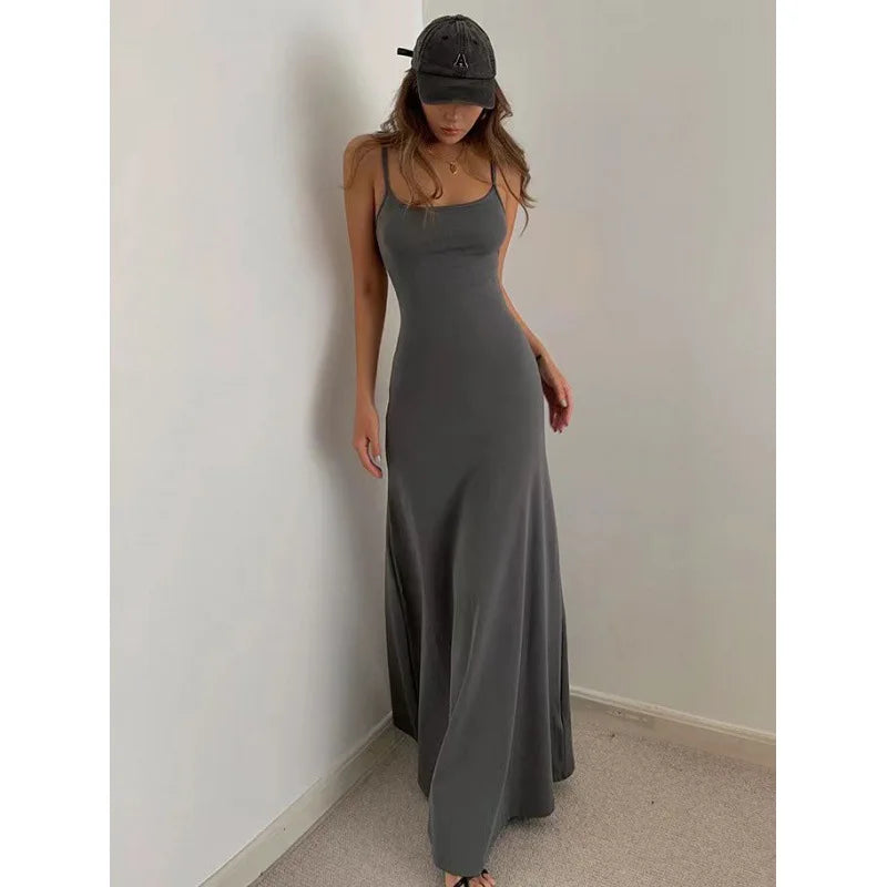 Elegant Summer Women's Sleeveless Suspender Dress with Backless Design, Slim Waist, and Flattering Silhouette for Casual and Stylish Occasions