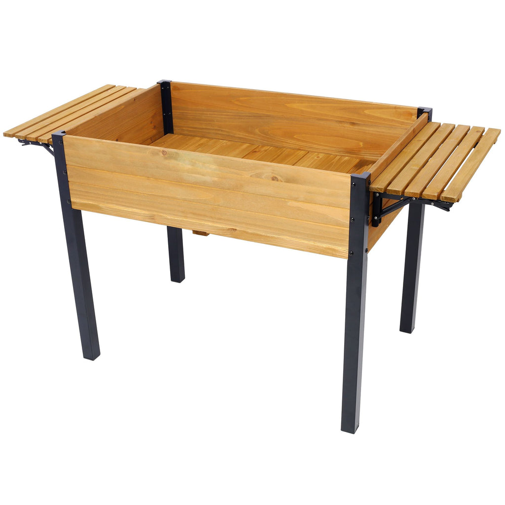 Raised Garden Bed, Metal Leg Wood Planter Boxes with Folding Storage Shelf,Elevated Planter Box for Growing Fresh Herbs, Vegetables, Flowers Great for Outdoor Patio, Deck, Balcony
