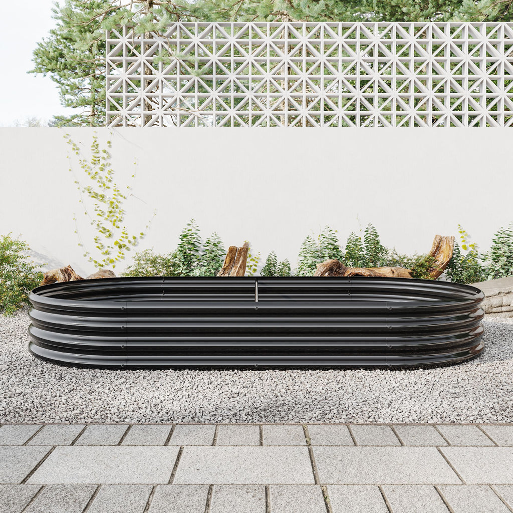 Raised Garden Bed Outdoor, Oval Large Metal Raised Planter Bed for for Plants, Vegetables, and Flowers - Black