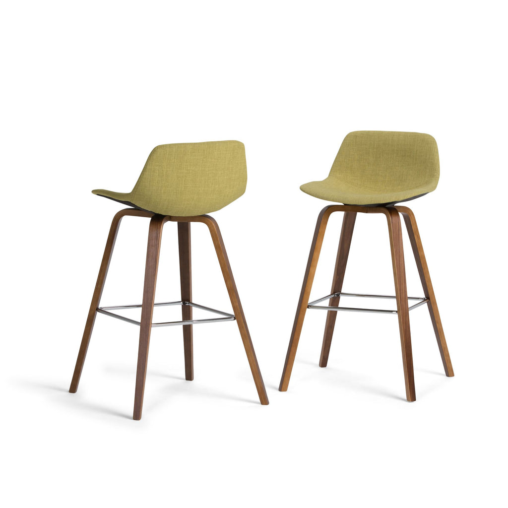 Randolph 28 inch Seat Height Bentwood Counter/Bar Height Stool in Acid Green Linen Look Fabric (Set of 2)