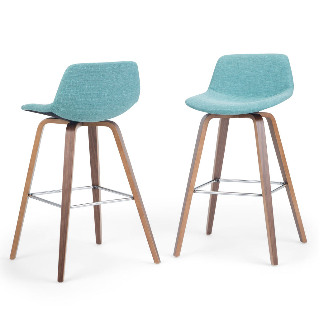 Randolph 28 inch Seat Height Bentwood Counter/Bar Height Stool in Aqua Blue Linen Look Fabric (Set of 2)