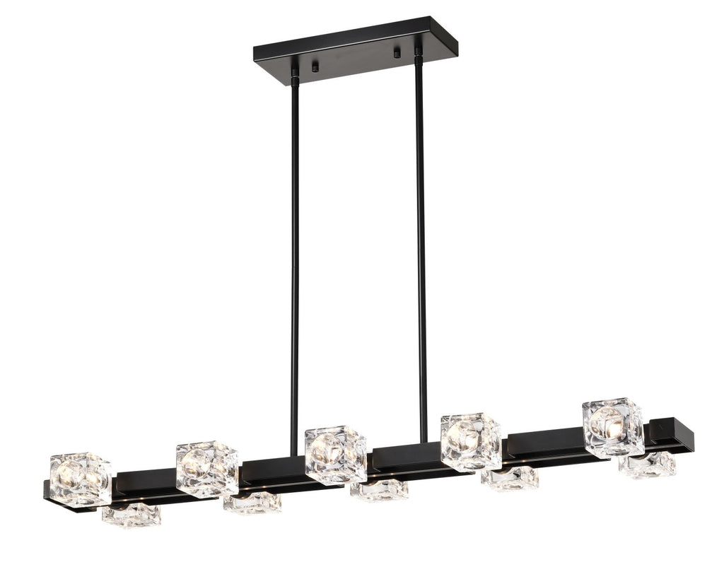 Rectangle Chandelier for Dining Room, 8-Light Black Farmhouse Linear Pendant Light Fixture, Modern Crystal Hanging Lighting Chandelier for Lobby, Kitchen, Bedroom, Living Room, Conference Room, Home