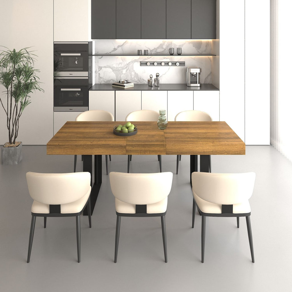Rectangle extendable dining table for 6-10 people aged effect wood and black 160-200 cm