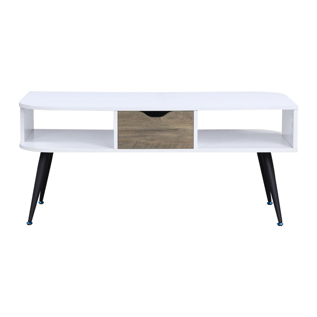 Rectangular Coffee Table with 1 Storage Drawer, White and Black