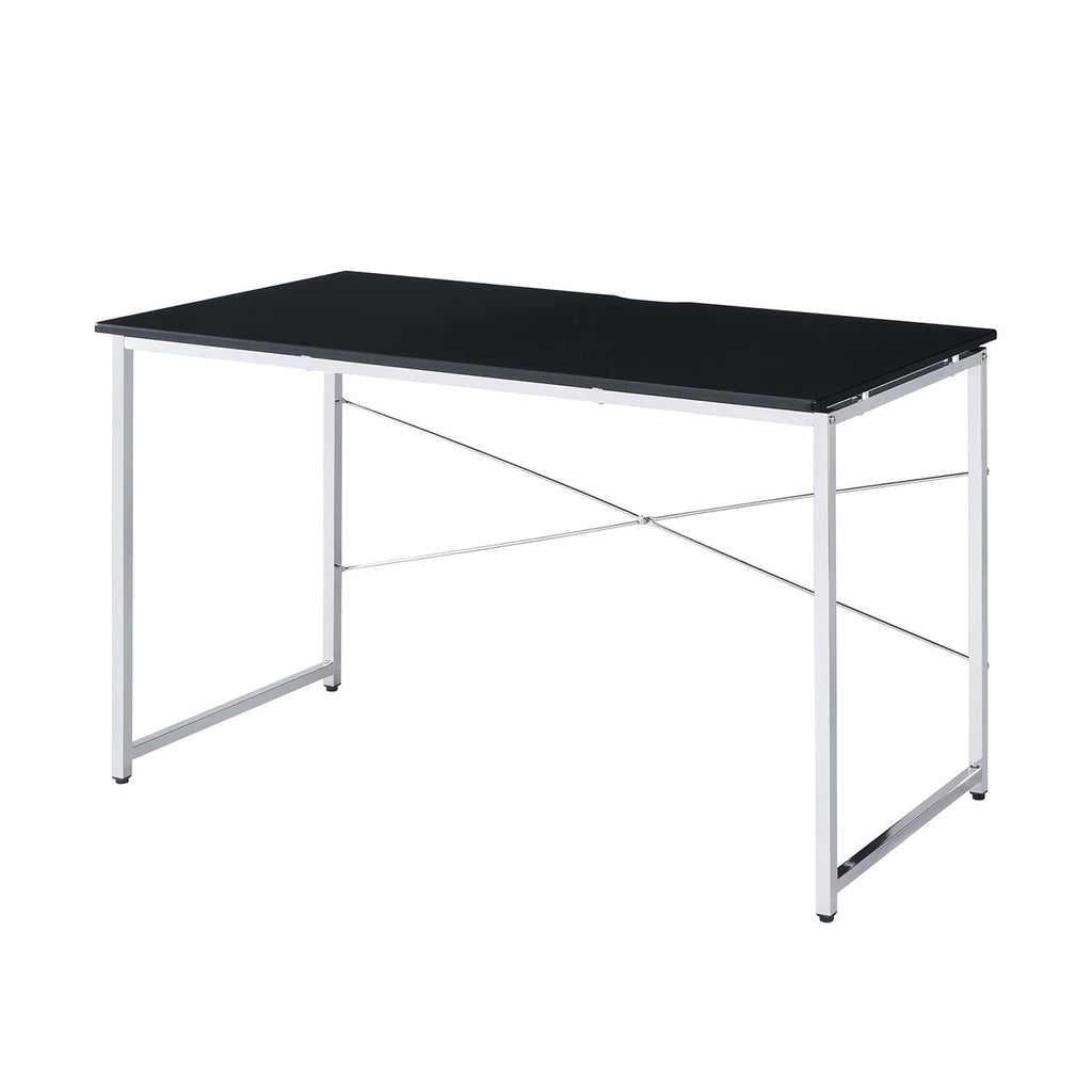Rectangular Desk with Metal Frame, Black and Chrome