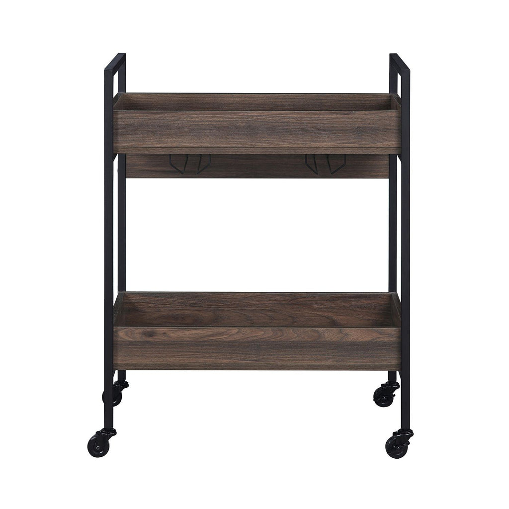 Rectangular Serving Cart with 2 Tier Shelf, Walnut and Black