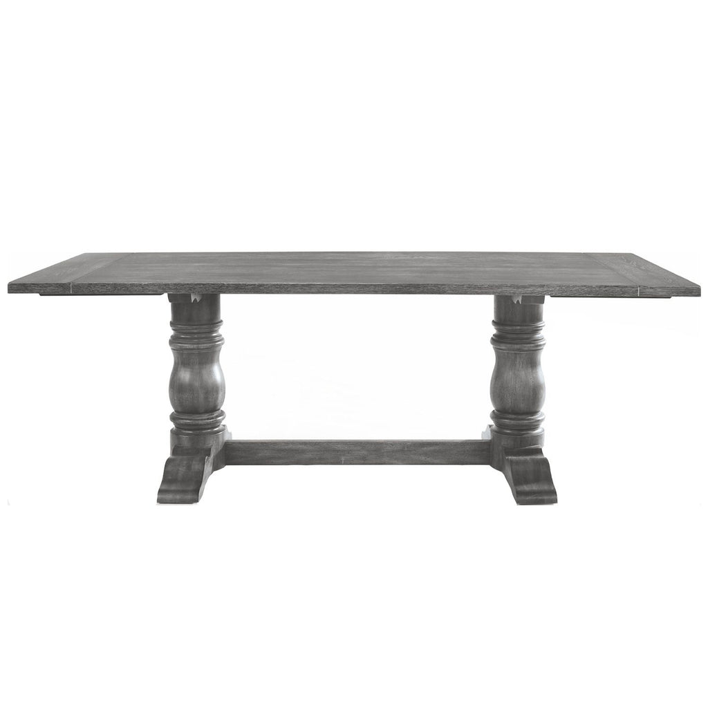 Rectangular Trestle Table with Double Turned Pedestal, Weathered Gray