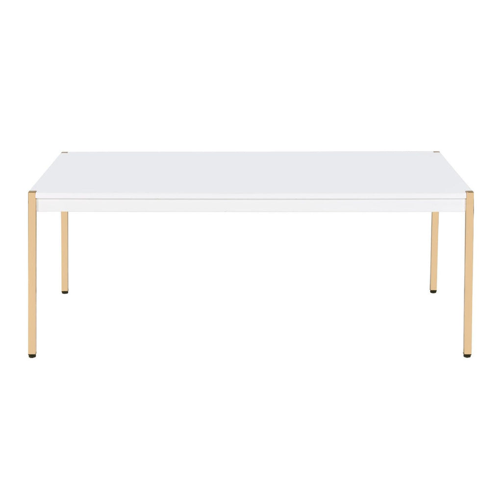 Rectangular Wooden Top Coffee Table, White and Gold