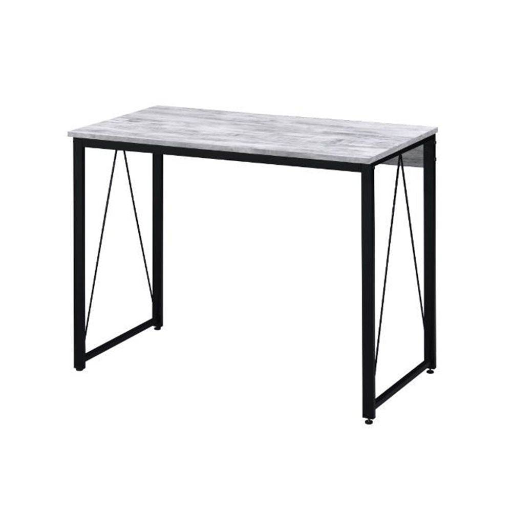 Rectangular Writing Desk with Metal Base, Antique White and Black