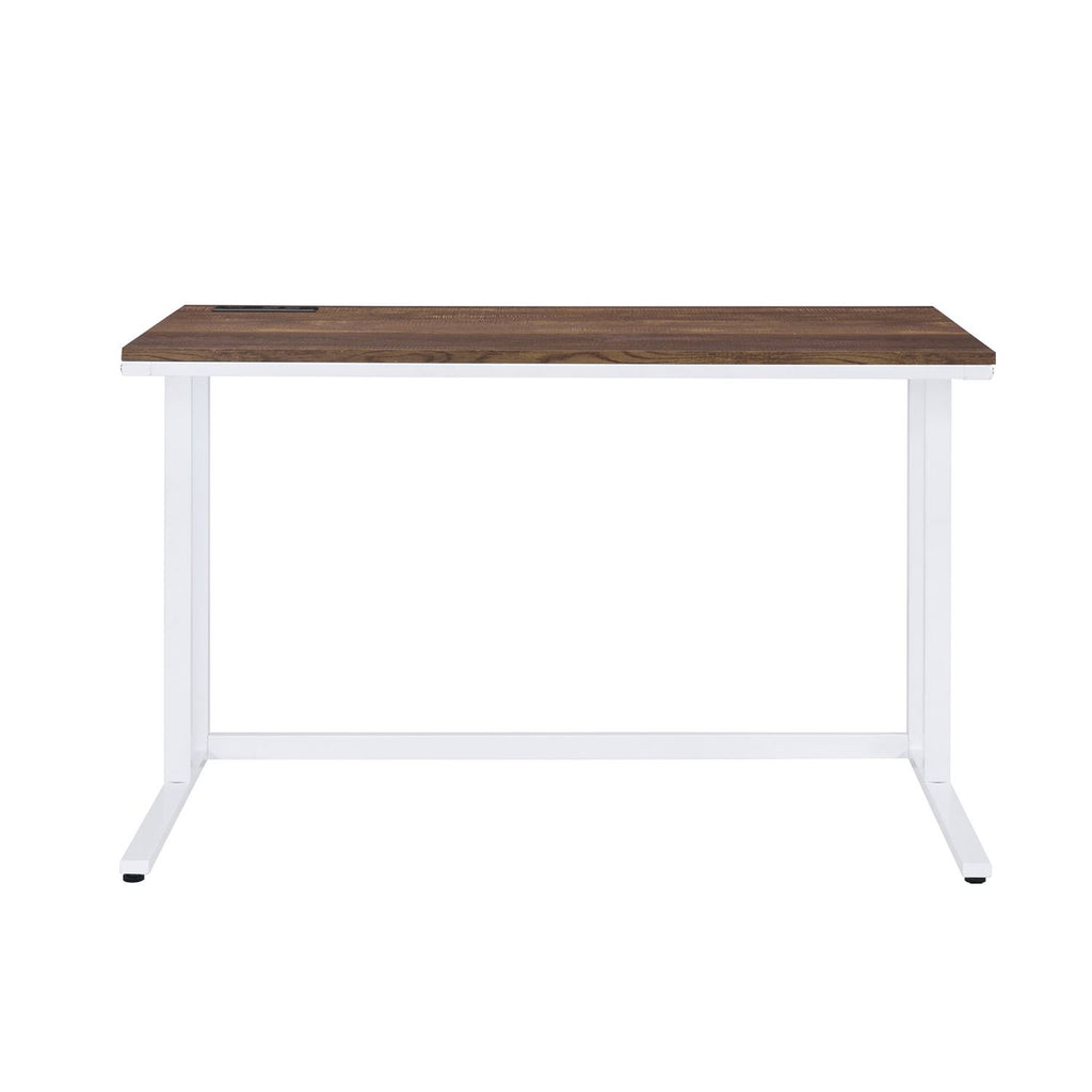 Rectangular Writing Desk with USB Port and Plug, Walnut and White