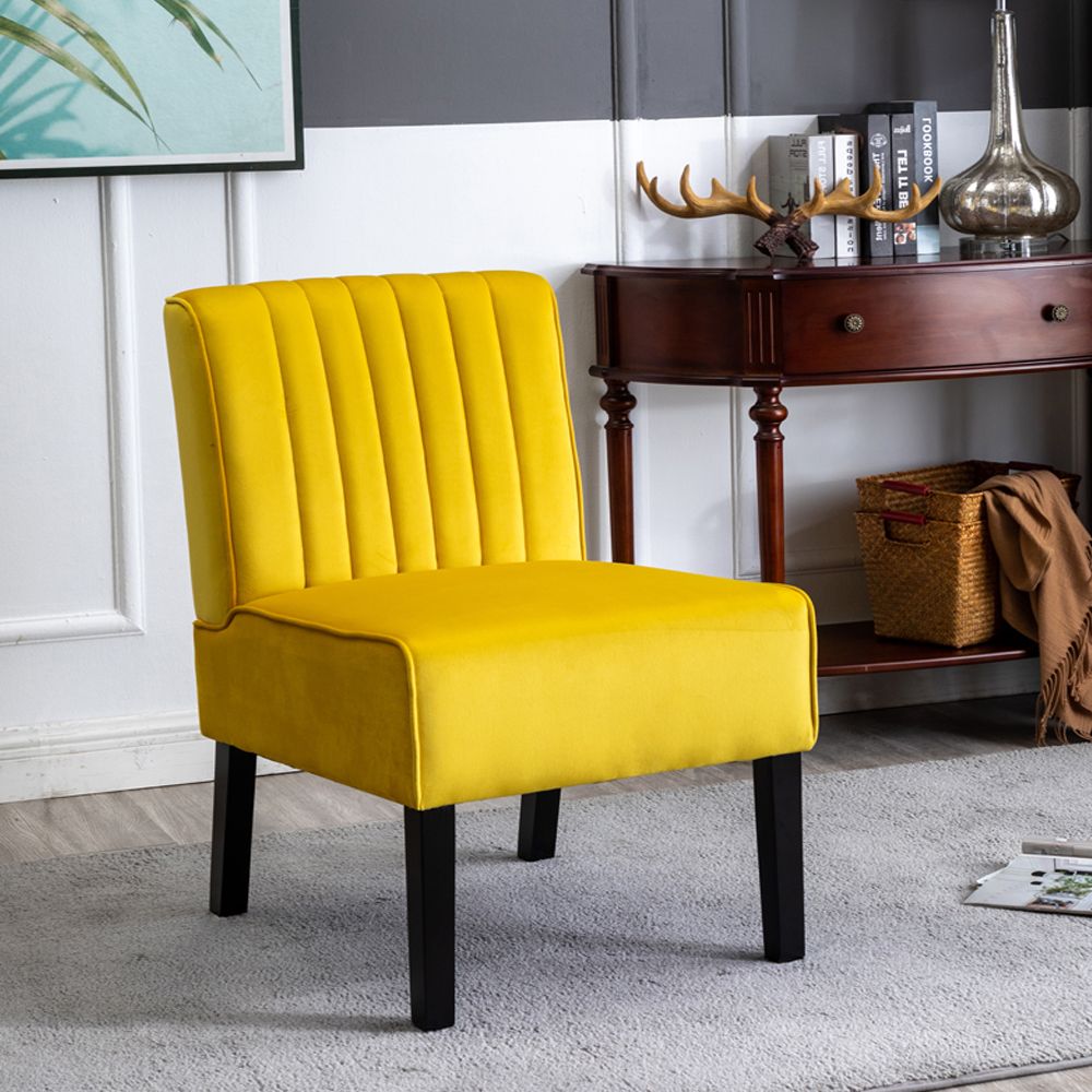 Reese Mid Century Modern Accent Chairs Set of 2 with Minimalist Design, Elegant Velvet Upholstery and Solid Wood Legs, Ideal for Living Room or Bedroom, Yellow