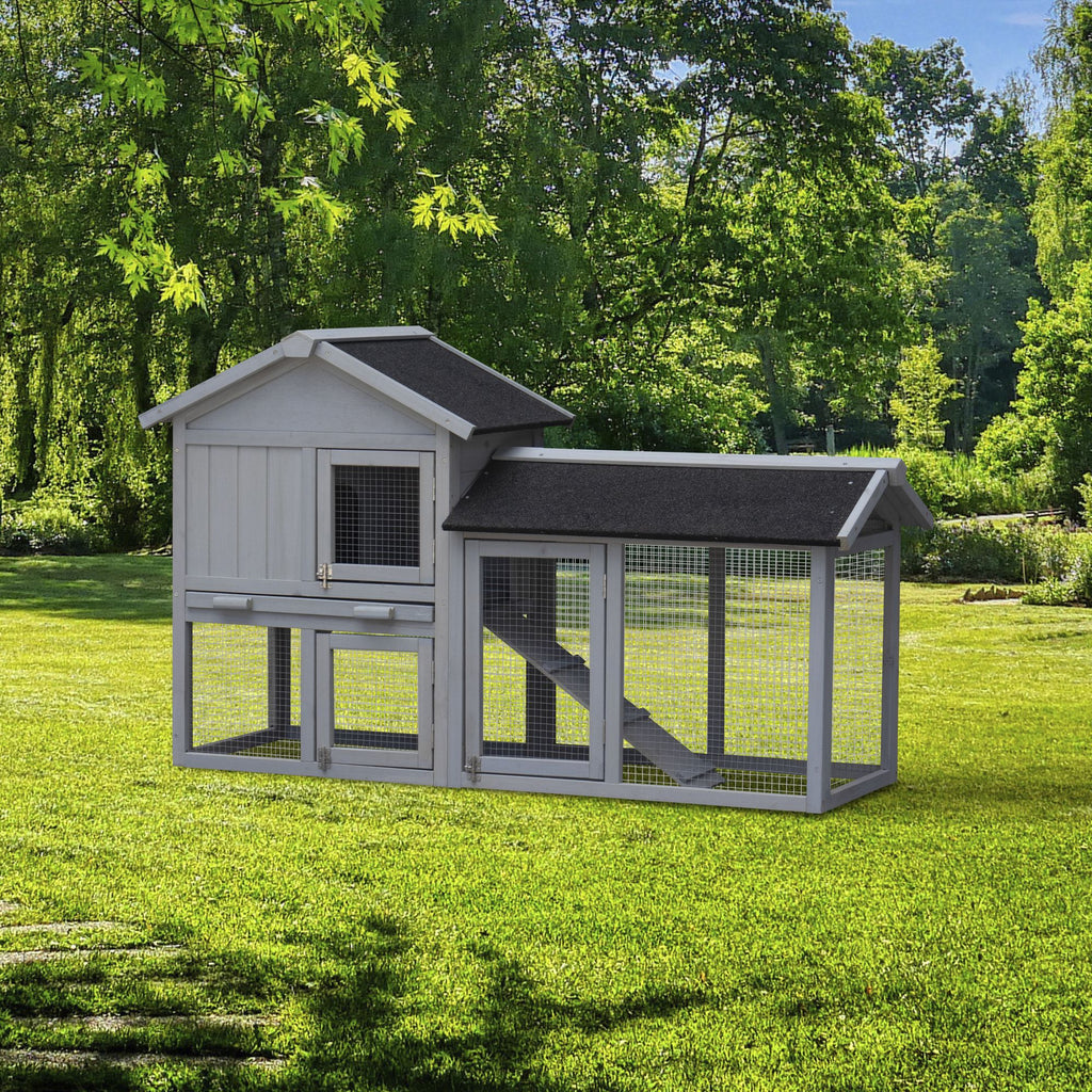 Removable Tray Ramp wooden outdoor rabbit hutch with running cage
