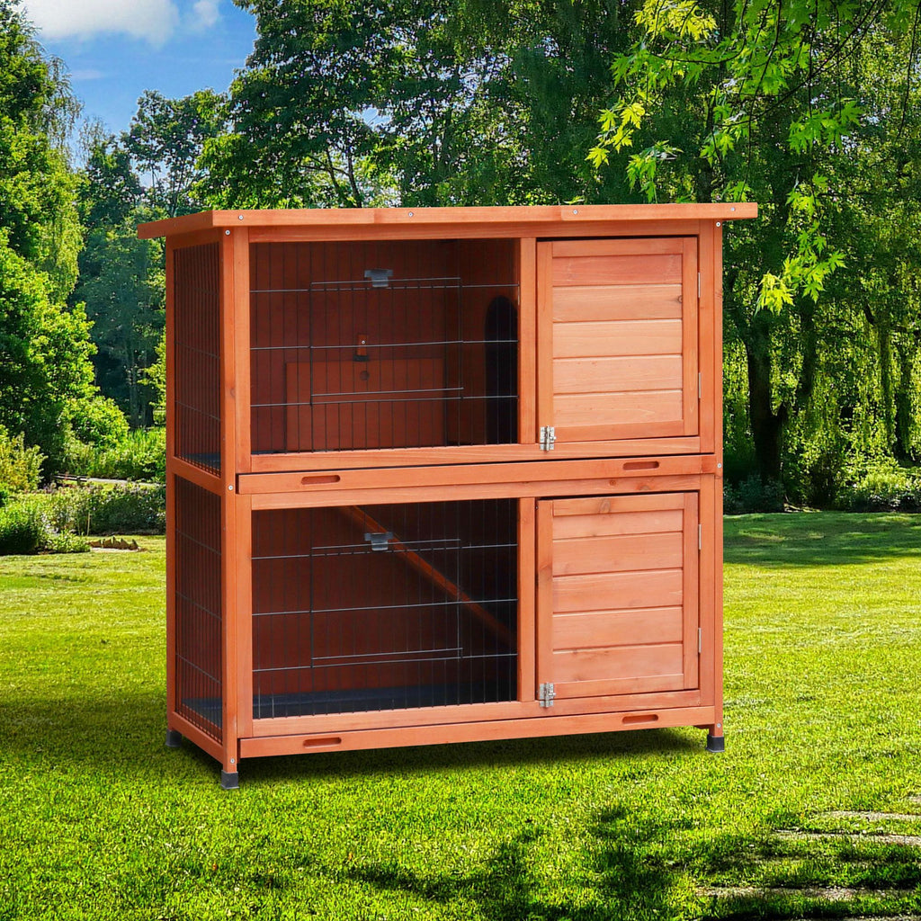 Removable Tray Ramp wooden outdoor rabbit hutch with running cage
