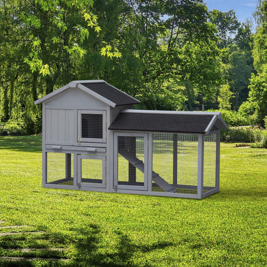 Removable Tray Ramp wooden outdoor rabbit hutch with running cage