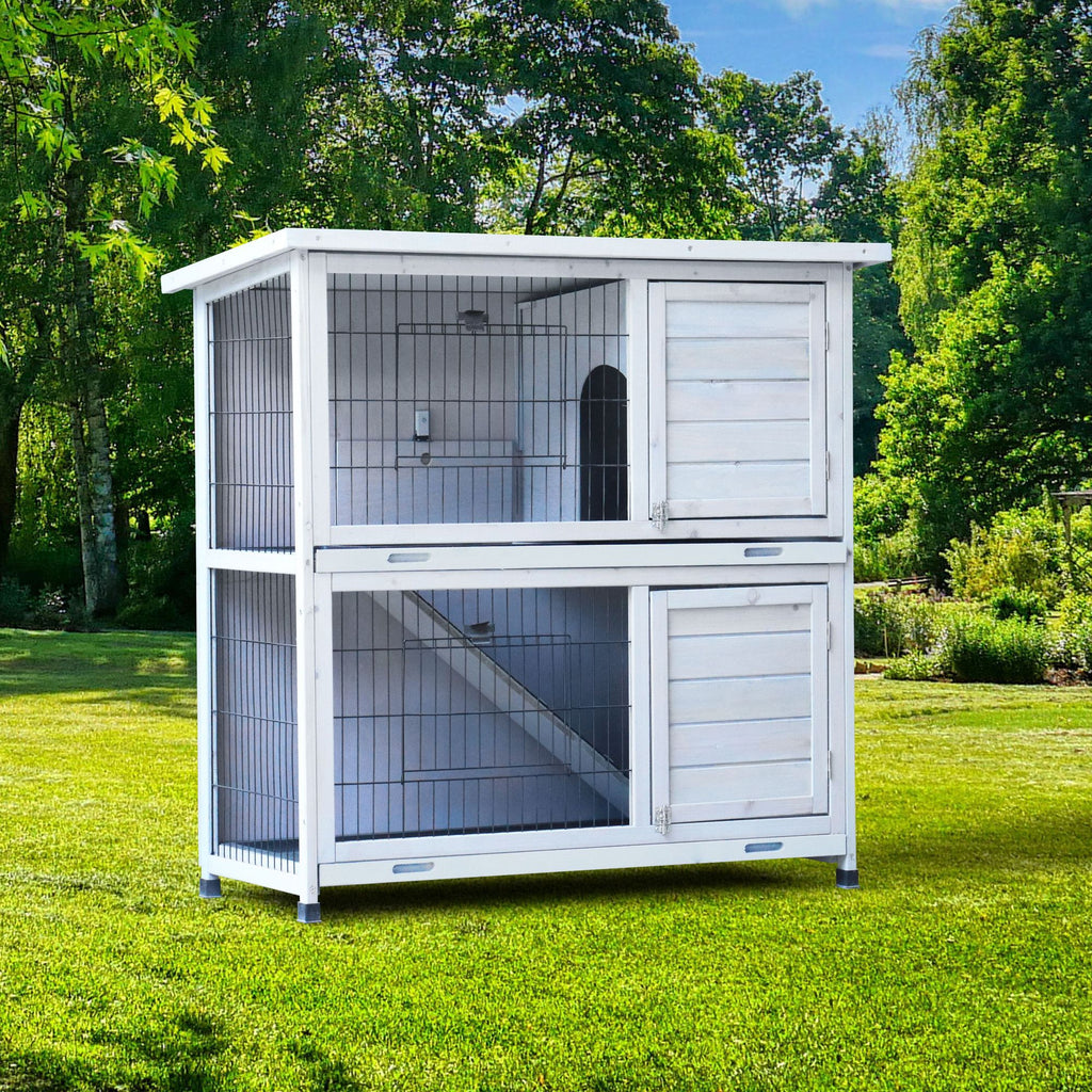 Removable Tray Ramp wooden outdoor rabbit hutch with running cage