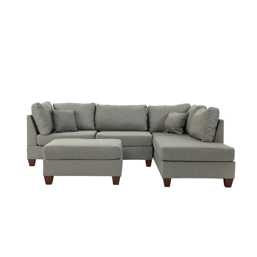 Reversible Polyfiber Sectional Sofa with Ottoman, Grey