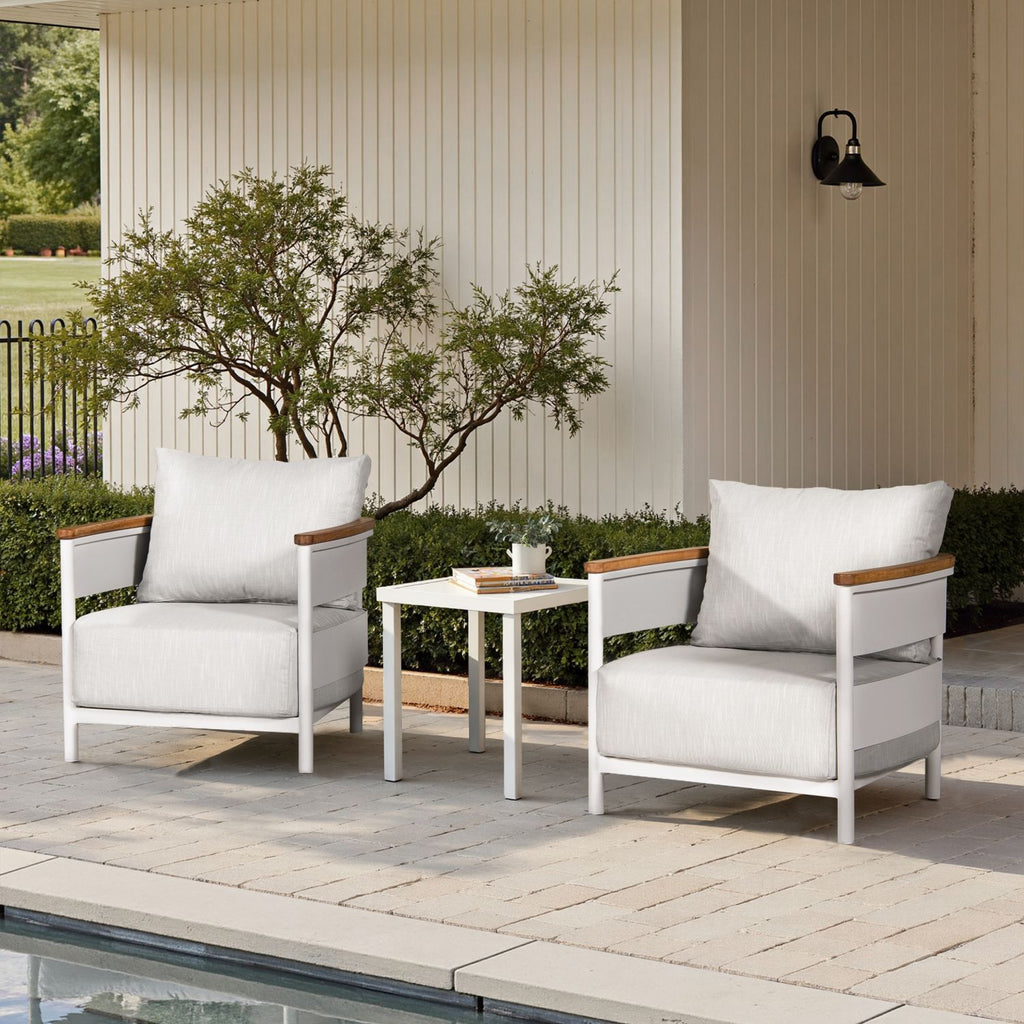 Rhodes 29" Upholstered Teak & Aluminum Patio Arm Chair Birch Gray Chenille