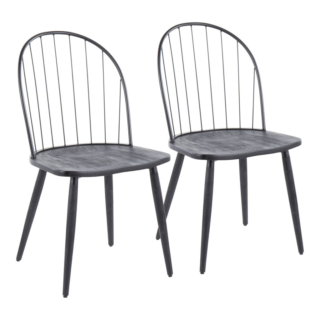 Riley Industrial High Back Armless Chair in Black Metal and Black Wood by - Set of 2