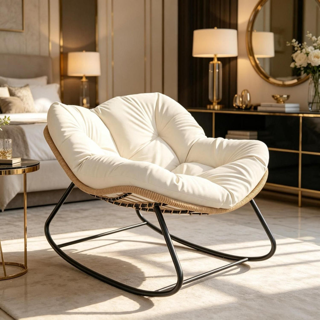 Rocking Egg Chair, Oversized Design with Cushion, Indoor Outdoor Furniture for Backyard, Patio, Garden