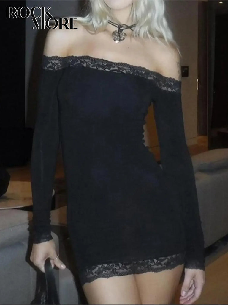Women’s Lace Off Shoulder Bodycon Dress with Long Sleeves and Mini Length for Elegant Parties and Evening Occasions