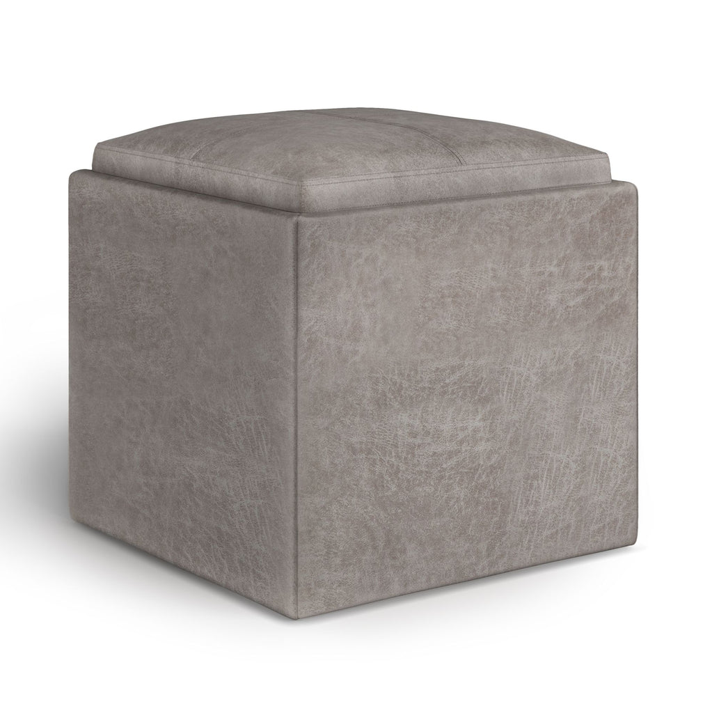 Rockwood - Cube Storage Ottoman with Tray - Distressed Grey Taupe