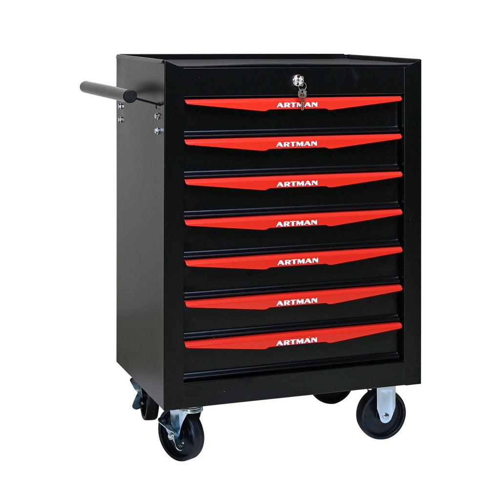 Rolling Metal Tool Chest with 7 Drawers, 20" 7-Drawer Tool Chest Cabinet with Ball Bearing Drawer Slides, Steel Tool Storage Box Organizer -BLACK&RED